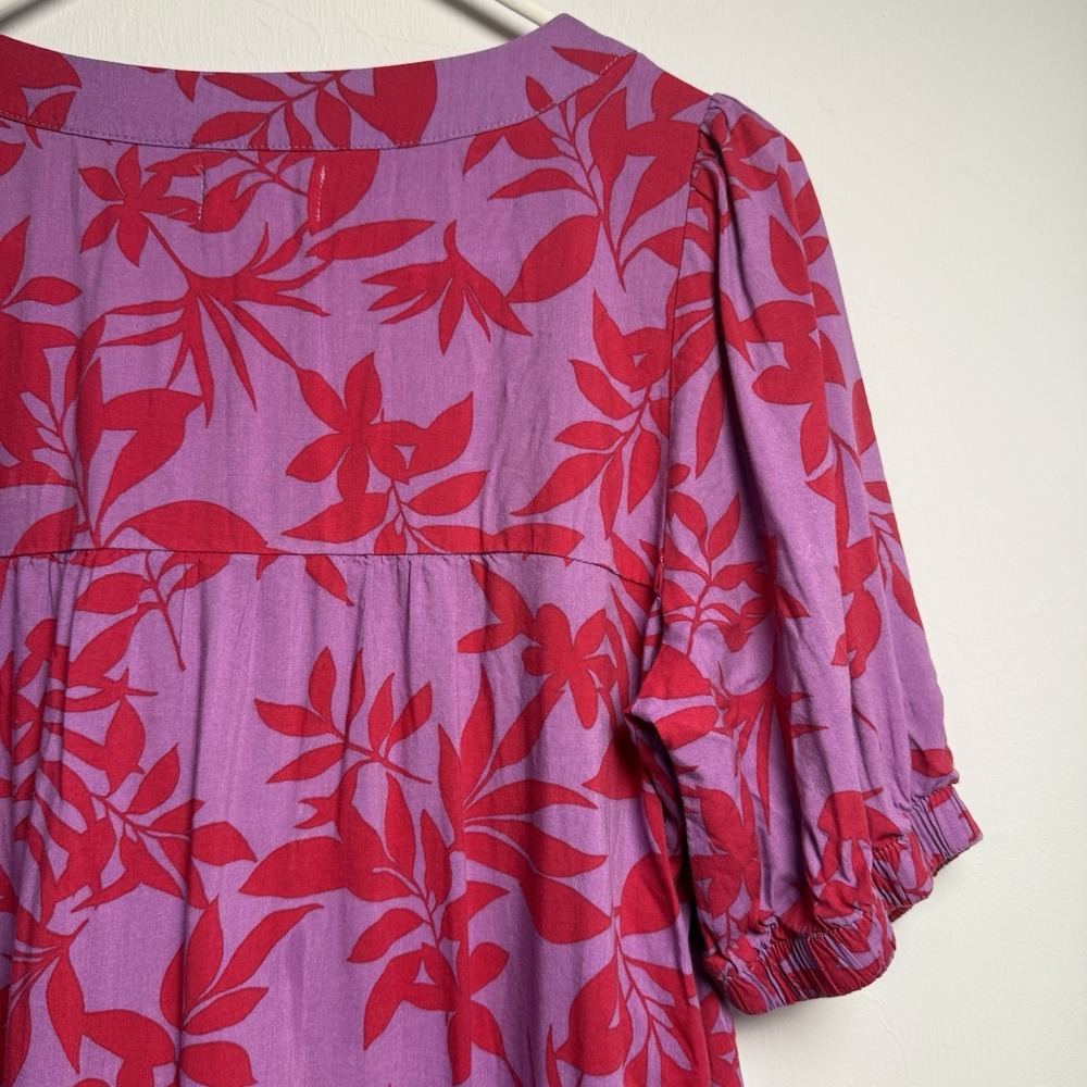 Melloday Midi Puffy Sleeve Tiered Pink Floral Square Neck Dress Size Large - Picture 7 of 11